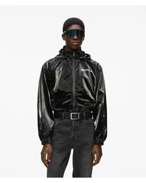 KL Jeans Shiny Hooded Bomber Jacket - Black