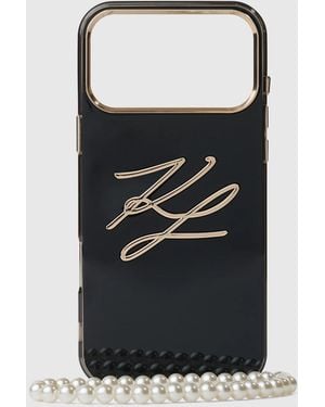 KARL LAGERFELD Autograph Faux-Pearl Strap Iphone 17 Pro Max Case - Black
