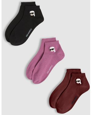 KARL LAGERFELD Ikon Short Socks – 3-Pack, Multicoloured - Purple