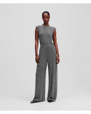 Karl Lagerfeld Jersey Rhinestone Jumpsuit - Grey