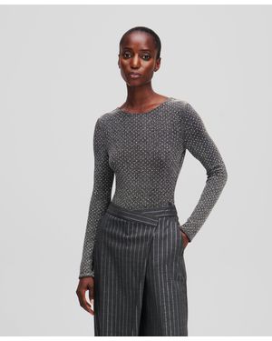 Karl Lagerfeld Metallic Rhinestone Bodysuit - Grey