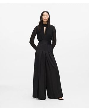 KARL LAGERFELD Pleated, Long-Sleeved Jumpsuit - Black