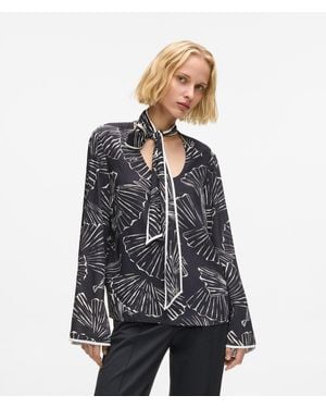 KARL LAGERFELD Fan Print Scarf Top - Grey