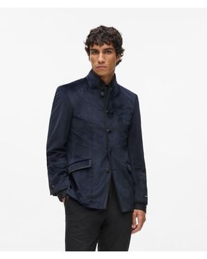 KARL LAGERFELD Velvet High-Stand Collar Jacket - Blue