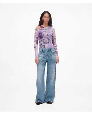 KL Jeans Jeans Large Plissé, Femme, Taille - Bleu