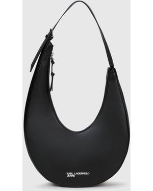 KL Jeans Rounded Leather Hobo Bag - Black