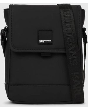 KL Jeans Coated Technical-Leather Reporter Bag - Black