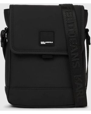 KL Jeans Coated Technical-Leather Reporter Bag - Black