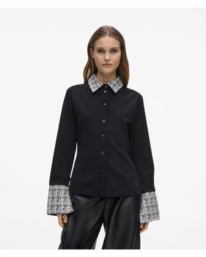 KARL LAGERFELD Long-Sleeved Bouclé Detail Polo Shirt - Black