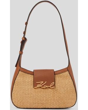 Karl Lagerfeld K/Signature Small Raffia Shoulder Bag - White