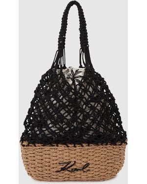 KARL LAGERFELD Signature Macramé Beach Bag - Black