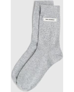 KARL LAGERFELD Rhinestone Logo Socks - Grey