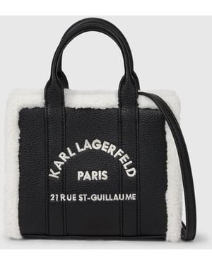 KARL LAGERFELD Rue St-Guillaume Mini Faux-Shearling Tote Bag - Black