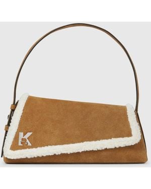 KL Jeans Geo Suede Flap Shoulder Bag - Brown