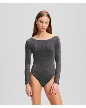 Karl Lagerfeld Signature Long-Sleeved Bodysuit - Grey