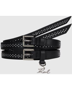 KARL LAGERFELD K/Signature Rhinestone Double Belt - Black