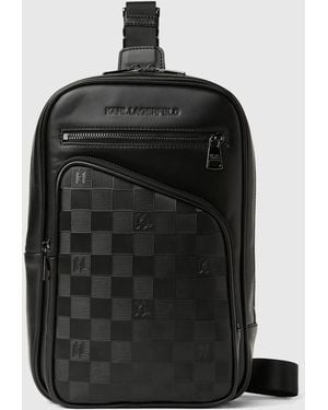 KARL LAGERFELD Sac À Bandoulière Vertical À Motif Damier Monogram, Homme, Taille - Noir