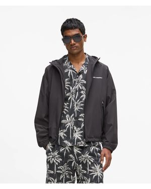 KARL LAGERFELD Hooded Zip-Up Jacket - Black