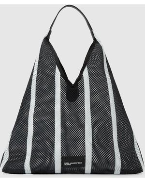 KL Jeans Striped Mesh Tote Bag - Black