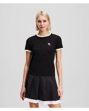 KARL LAGERFELD Ikon Contrast Piping T-Shirt - Black