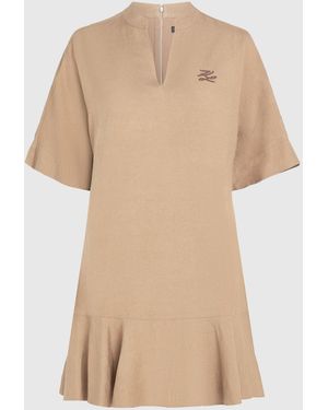 KARL LAGERFELD Linen Blend Shift Dress - Natural