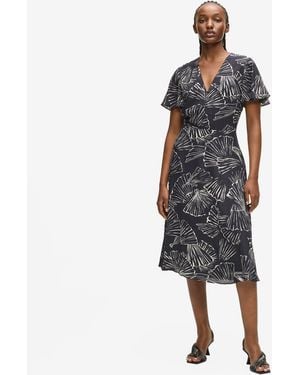 KARL LAGERFELD Fan Print V-Neck Dress - Blue