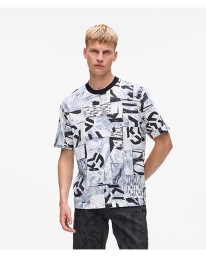 KL Jeans Legeres T-Shirt Mit Allover-Monogramm, Multicoloured - Weiß
