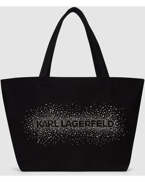 KARL LAGERFELD Logo Rhinestone Shopper - Black