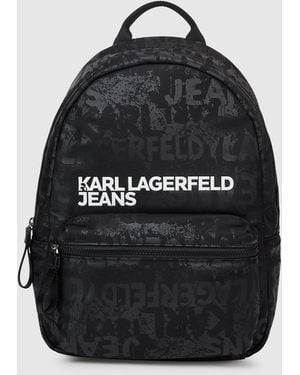 KL Jeans Sac À Dos Graphique En Nylon, Homme, Logo Texturé Imprimé Intégralement - Noir