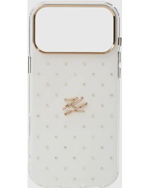 KARL LAGERFELD Autograph Rhinestone Iphone 17 Pro Max Case - White