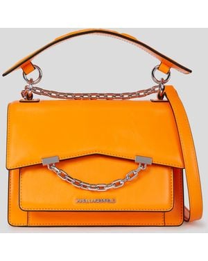 Karl Lagerfeld K/seven Grain Leather Shoulder Bag - Orange