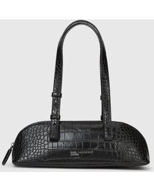 KL Jeans Croco Elongated Shoulder Bag - Black