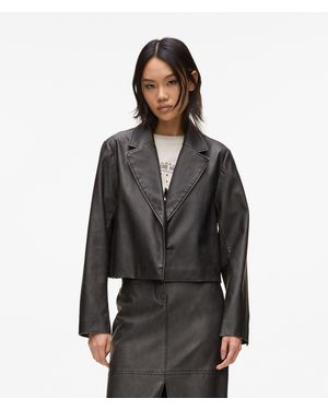 KL Jeans Distressed Faux-Leather Blazer - Black