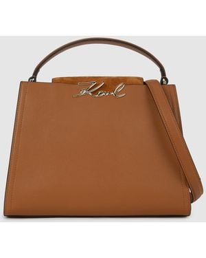 Karl Lagerfeld K/Signature Suede Top Handle Bag - Brown