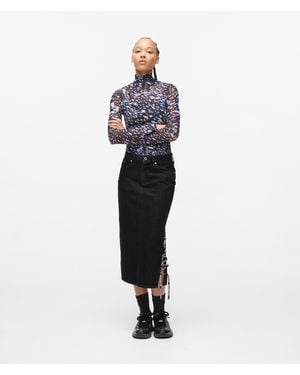 KL Jeans Lace-Up Midi Denim Skirt - Blue