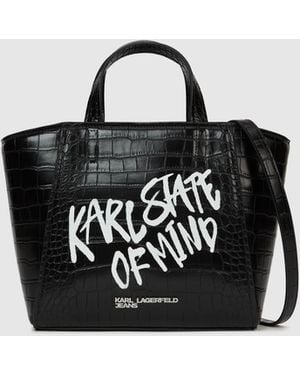 KL Jeans Karl Quote Mini Tote Bag - Black