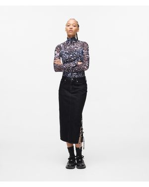 KL Jeans Lace-Up Midi Denim Skirt - Blue