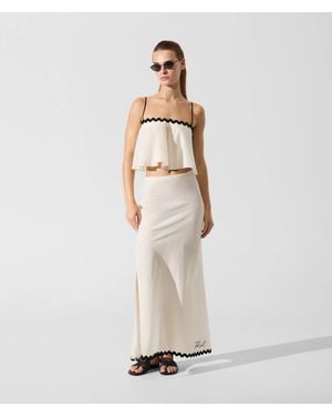 Karl Lagerfeld Jupe De Plage Signature À Bords Festonnés, Femme, Taille - Blanc