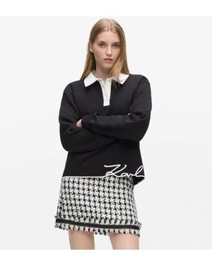 KARL LAGERFELD Signature Polo Sweatshirt - Black