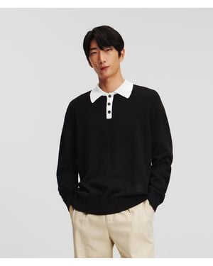 Karl Lagerfeld Knitted Long-sleeved Polo Shirt - Black