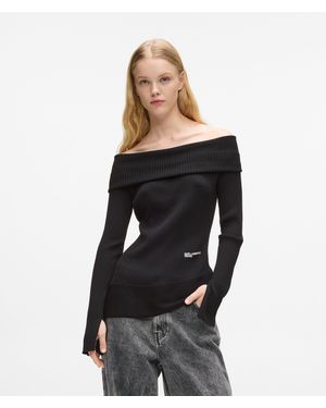 KL Jeans Off-Shoulder Knit Top - Black