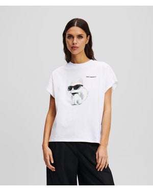 Karl Lagerfeld Ikon Choupette Oversized-T-Shirt, Frau, Größe - Weiß