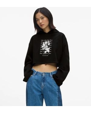 KL Jeans Cropped Flocked Floral Hoodie - Blue