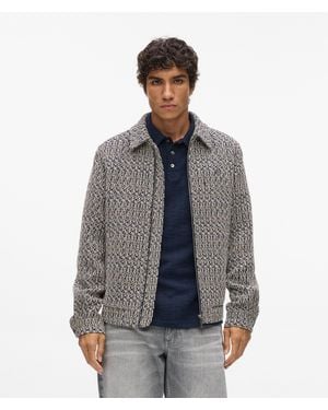 KARL LAGERFELD Zip-Up Bouclé Tweed Jacket - Grey