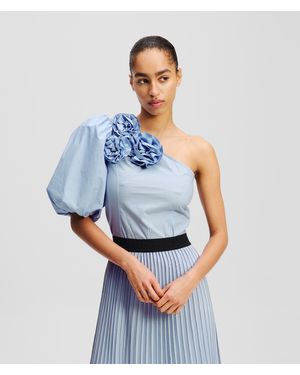 Karl Lagerfeld Einseitig Schulterfreies Shirt Mit Blume, Frau, Größe - Blau