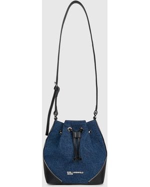 KL Jeans Rebel Denim And Faux-Leather Bucket Bag - Blue