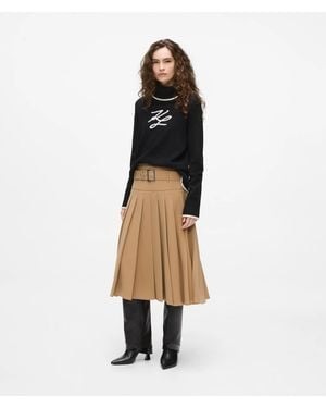 KARL LAGERFELD Pleated Midi Skirt - Natural