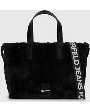 KL Jeans Box Logo Furry Mini Tote Bag - Black