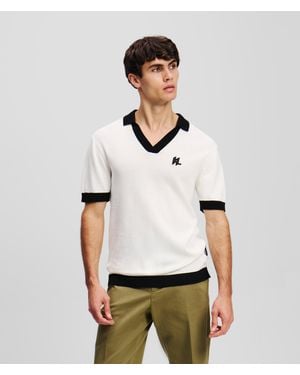 Karl Lagerfeld Monogram Knitted Polo Shirt - White