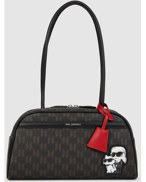 KARL LAGERFELD Ikon Monogram Bowling Bag - Black